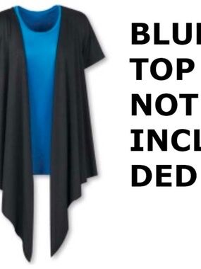JACKET, BLACK, SIZE 2X, WRINKLE RESISTANT, HIGH LOW HEM, OPEN FRONT, POLYESTER